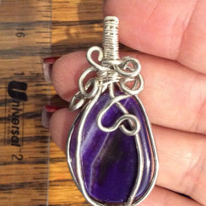 Genuine Purple Fire Agate Silver Wire  Pendant